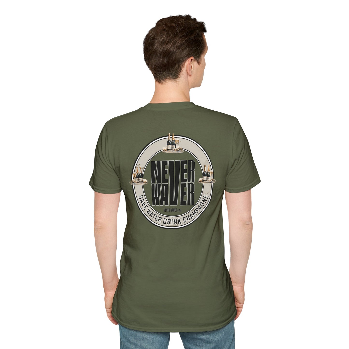 Never Waver Save Water Drink Champagne Unisex Soft style T-Shirt - Never Waver