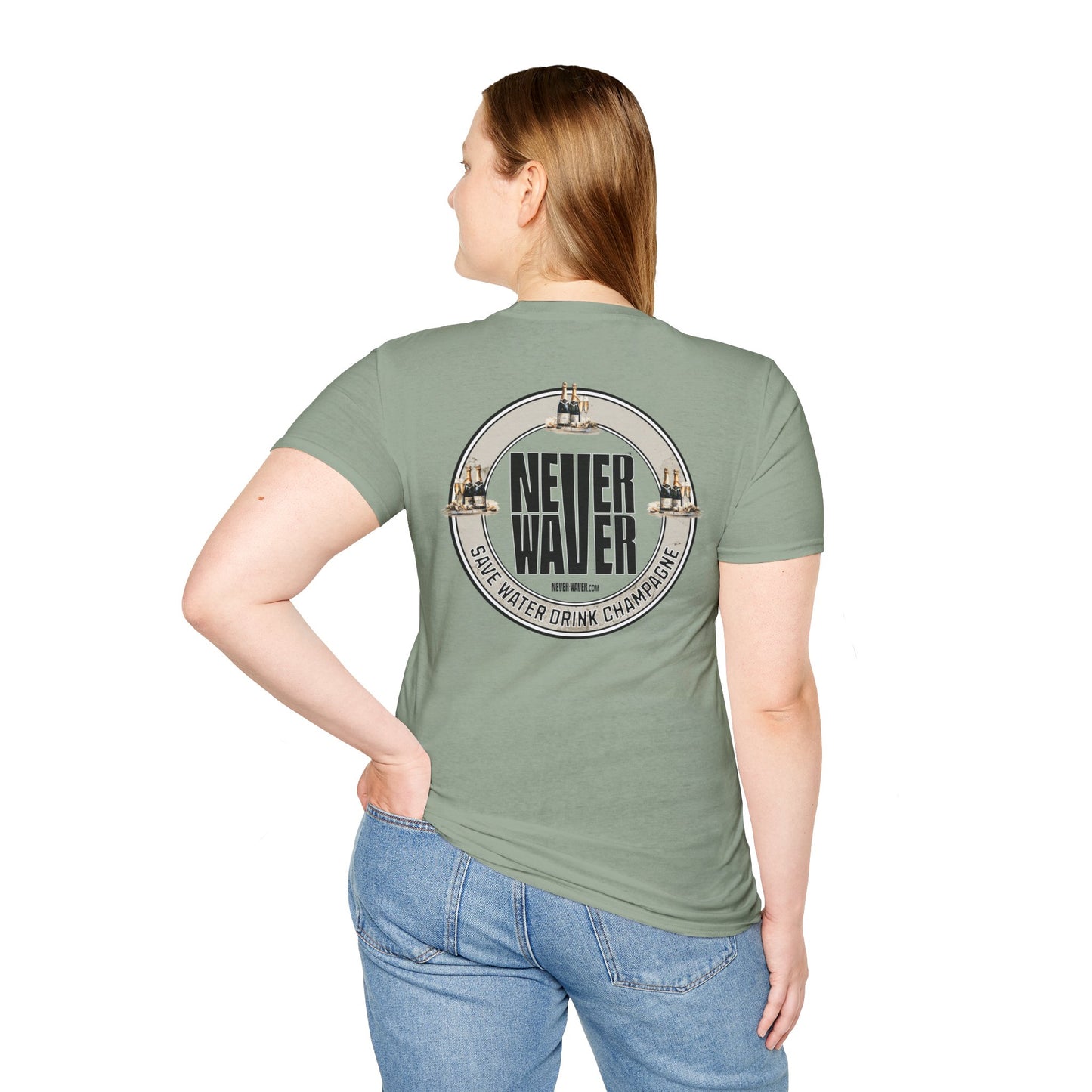 Never Waver Save Water Drink Champagne Unisex Soft style T-Shirt - Never Waver