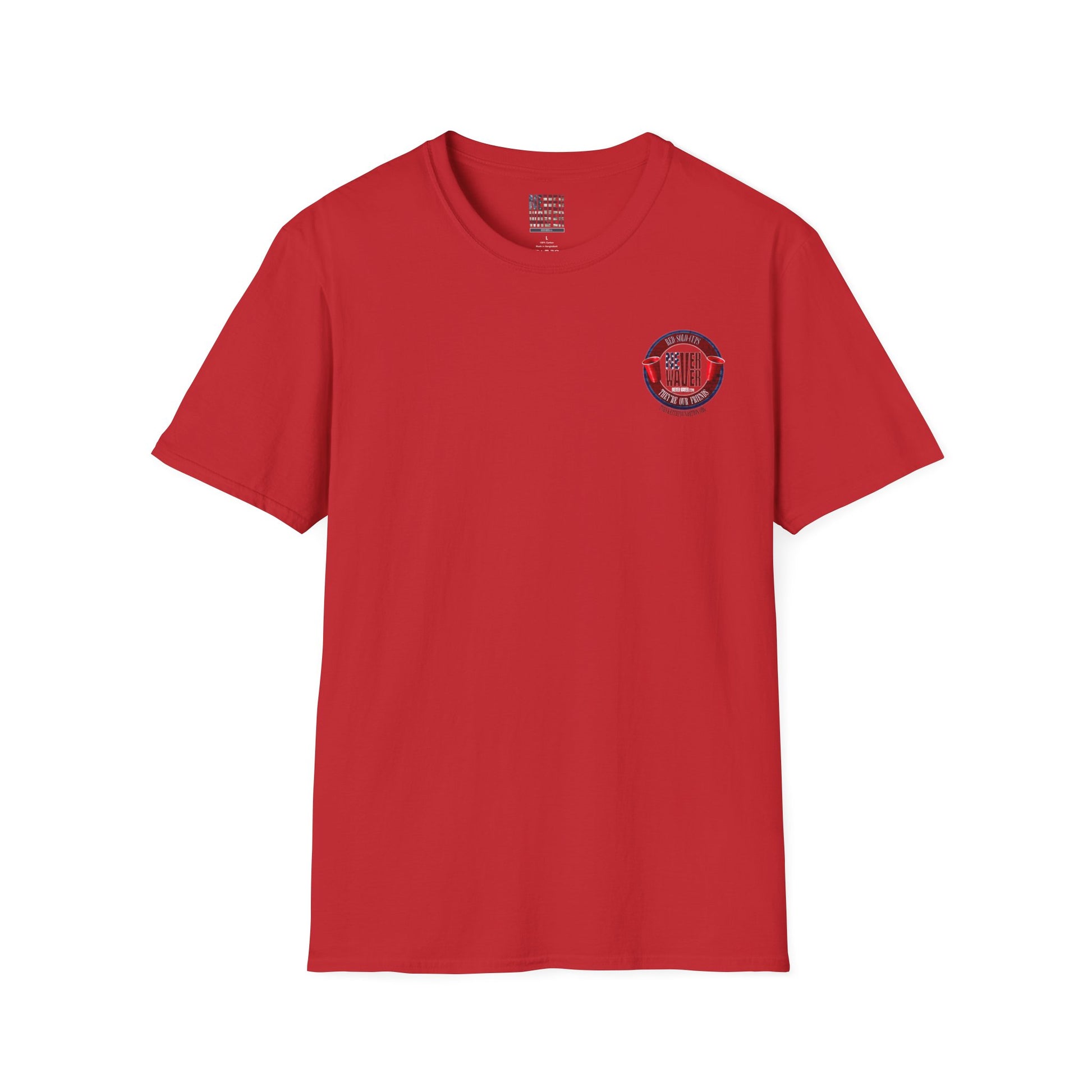'Red Solo Cups Never Waver They Are Our Friends' with 50% of profits going to the Toby Keith Foundation. Unisex soft style T-shirt - Never Waver
