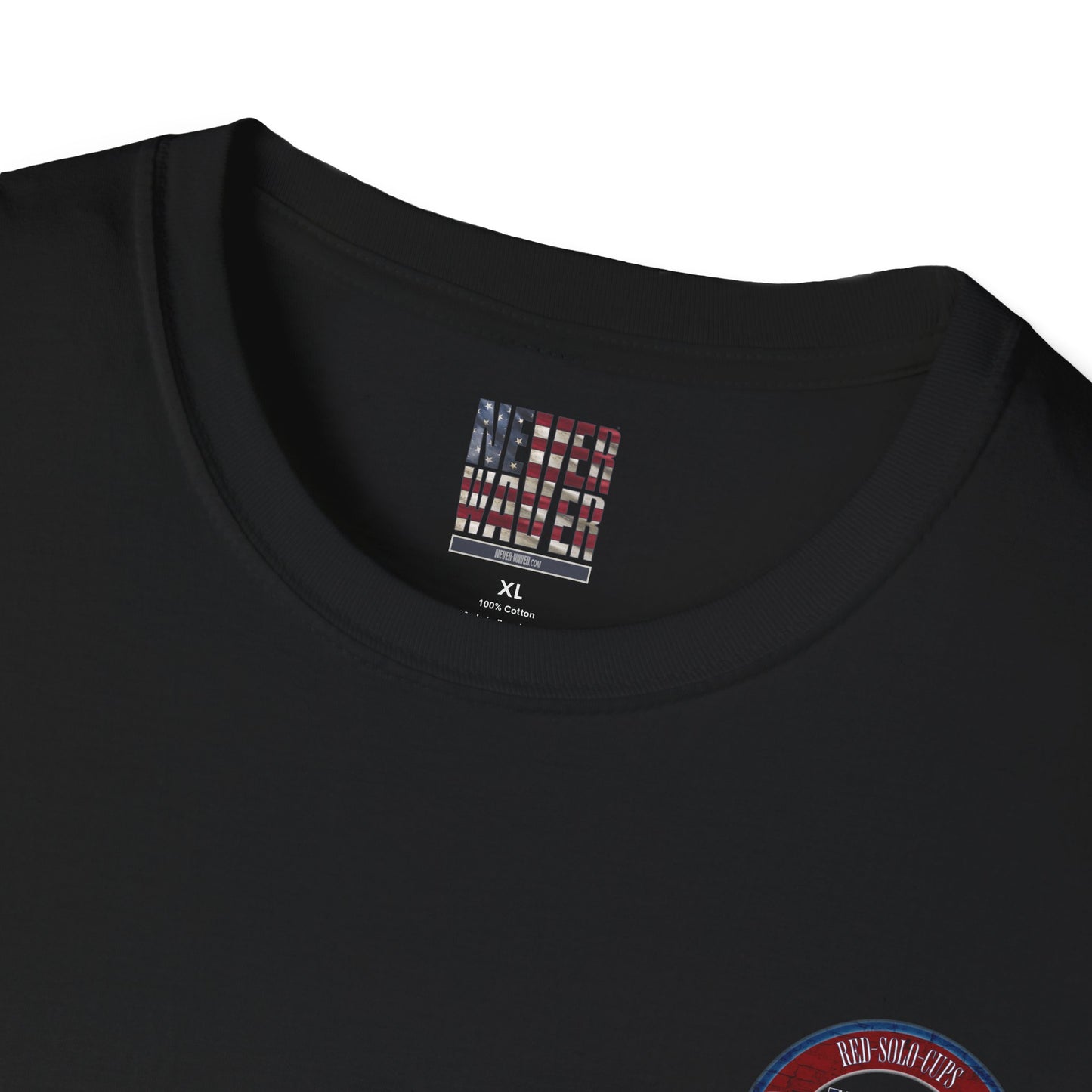 'Red Solo Cups Never Waver They Are Our Friends' with 50% of profits going to the Toby Keith Foundation. Unisex soft style T-shirt - Never Waver