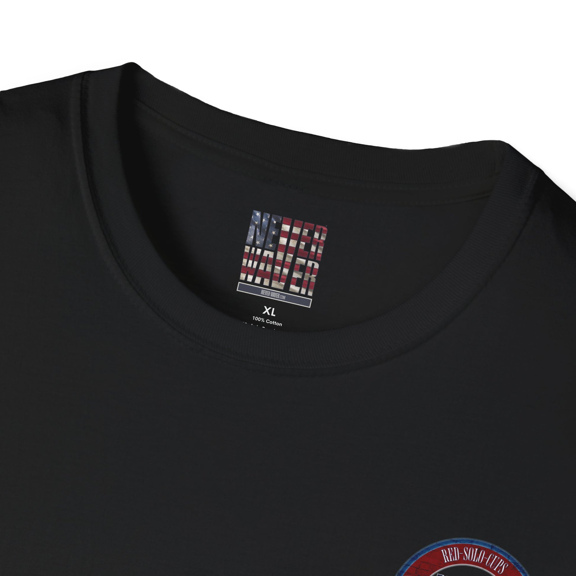 'Red Solo Cups Never Waver They Are Our Friends' with 50% of profits going to the Toby Keith Foundation. Unisex soft style T-shirt - Never Waver