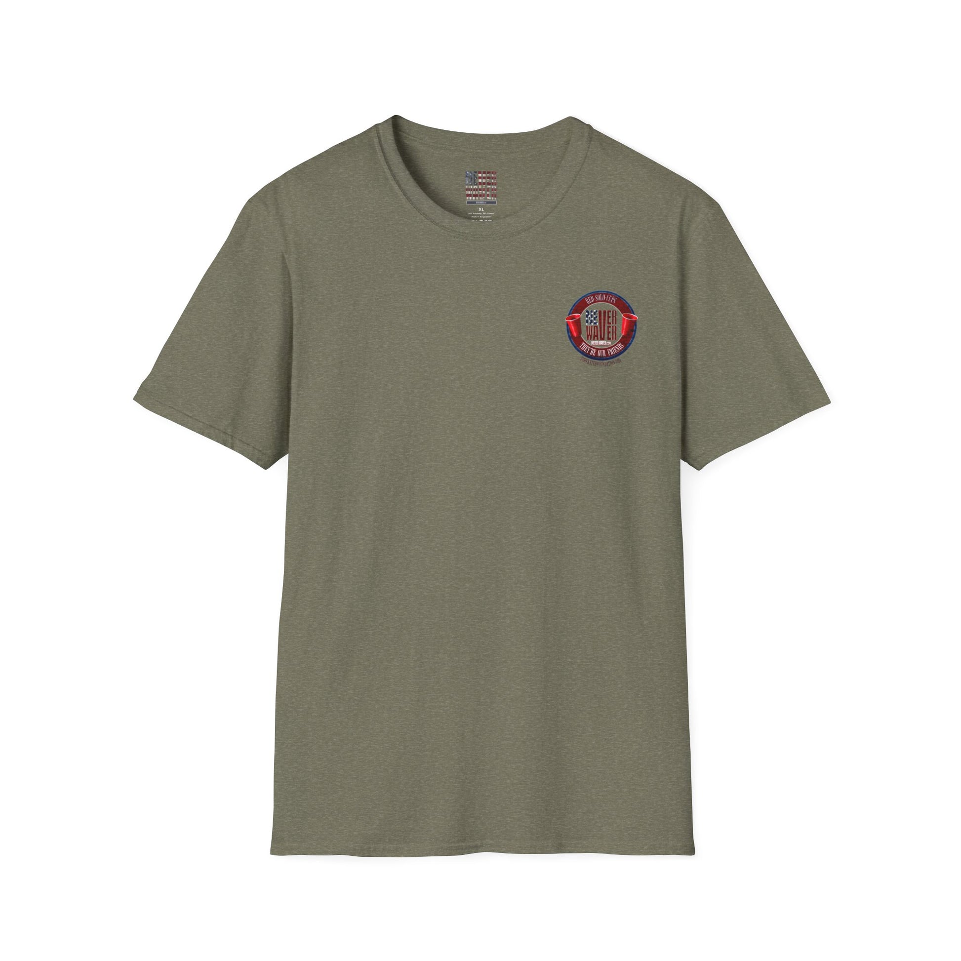 'Red Solo Cups Never Waver They Are Our Friends' with 50% of profits going to the Toby Keith Foundation. Unisex soft style T-shirt - Never Waver