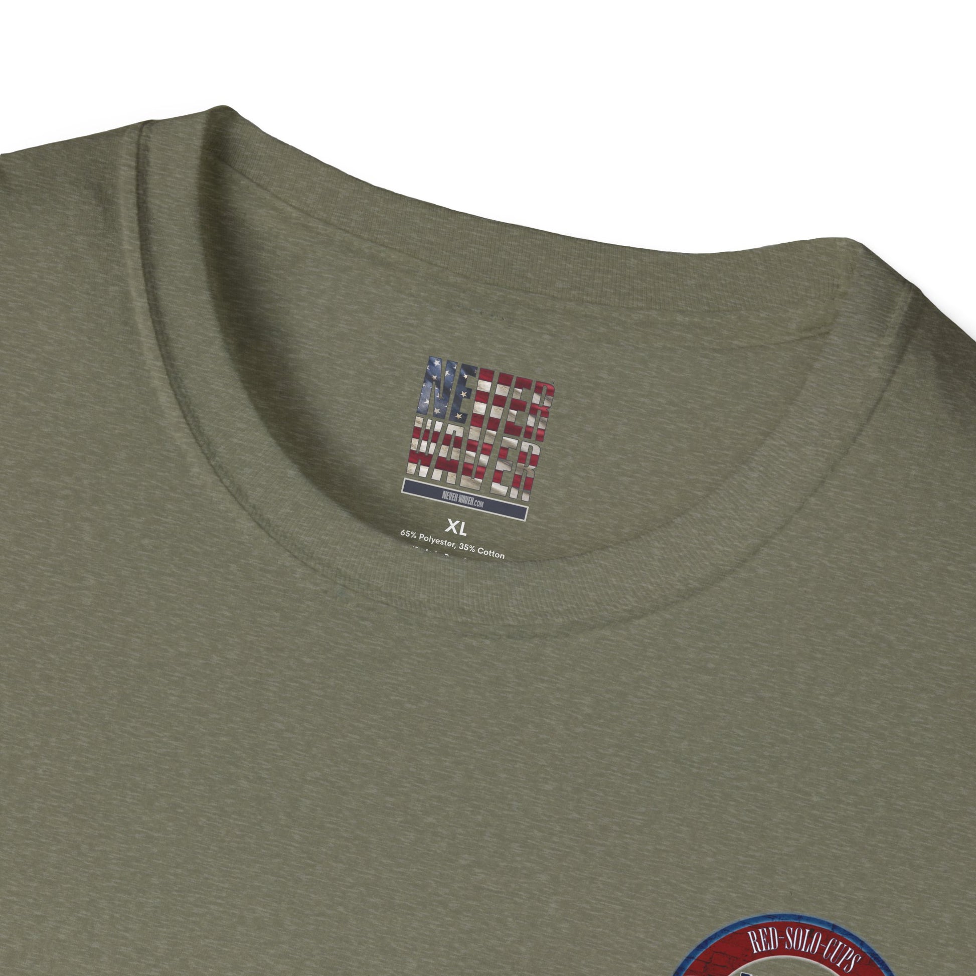 'Red Solo Cups Never Waver They Are Our Friends' with 50% of profits going to the Toby Keith Foundation. Unisex soft style T-shirt - Never Waver