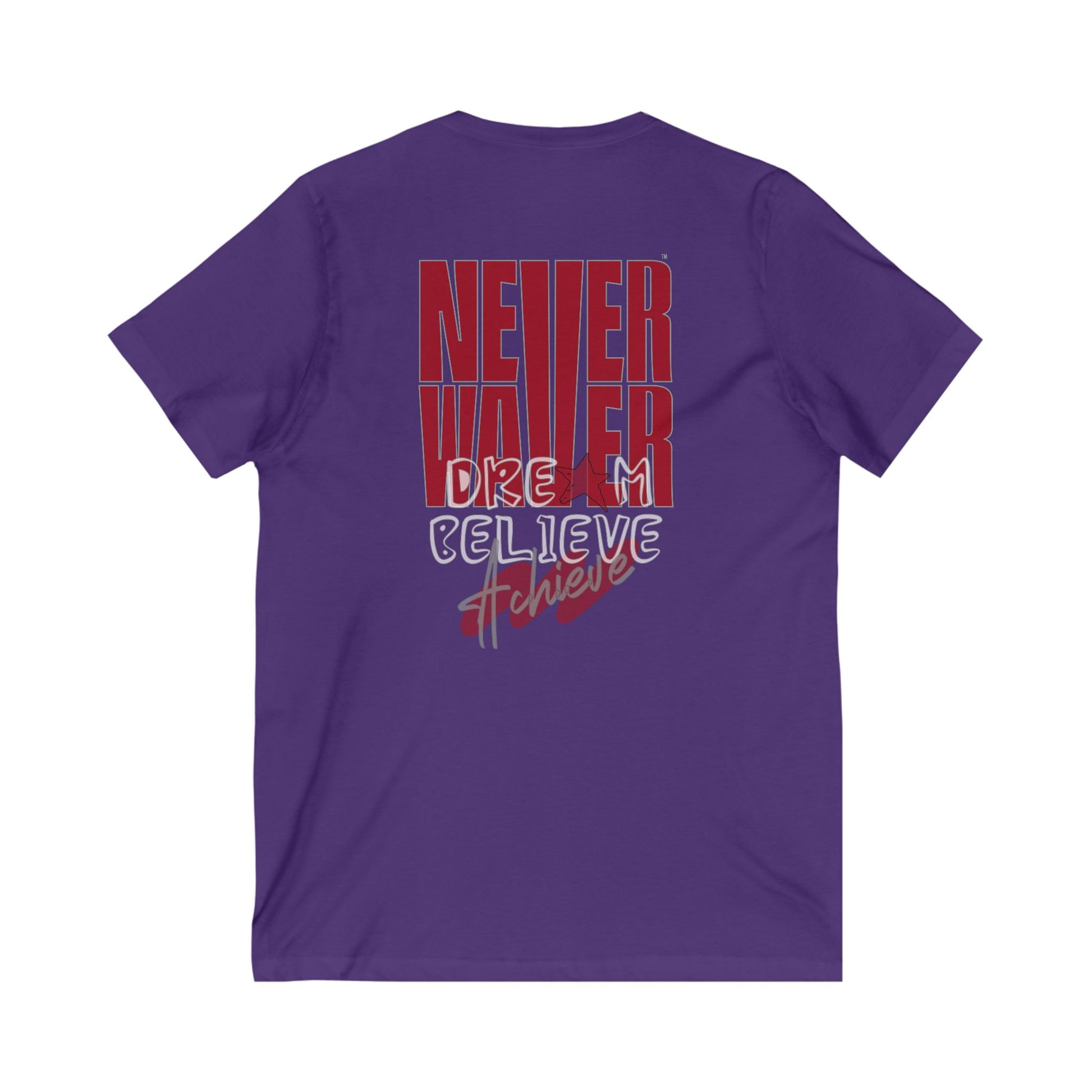 Motivational V-Neck Tee - Never Waver Dream Believe Achieve - Never Waver
